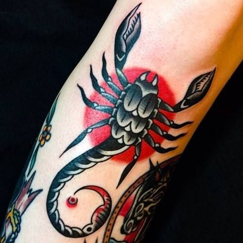 White And Black Scorpion Tattoo On Arm Sleeve