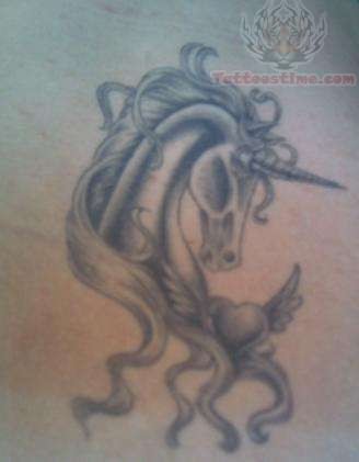 Winged Heart And Gothic Unicorn Tattoo Idea