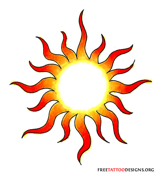Yellow and Red Ink Tribal Sun Tattoo Design