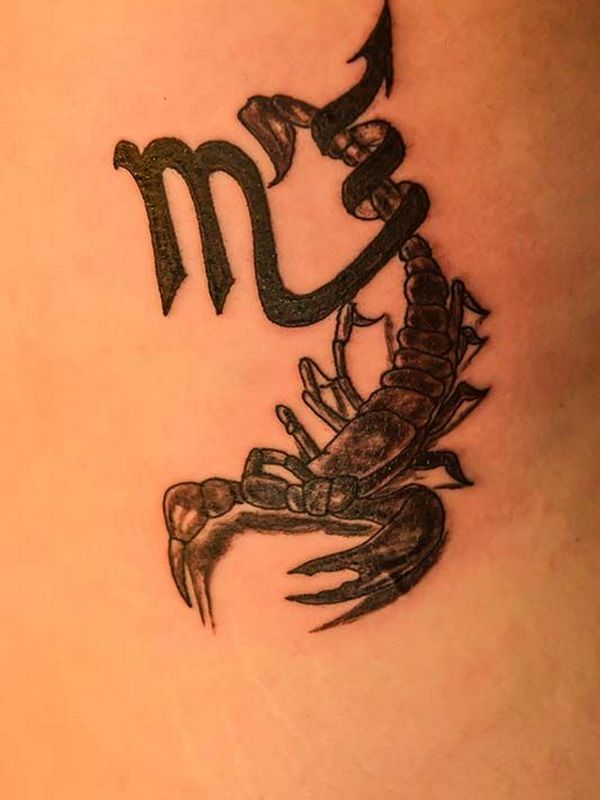 Zodiac Sign And Scorpion Tattoo On Side Rib