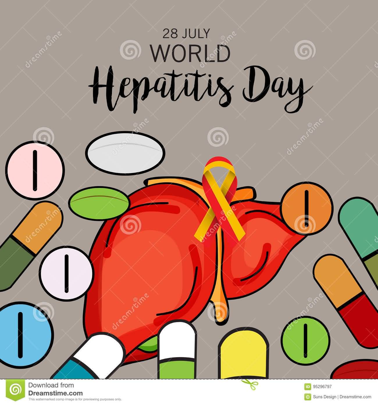 28 July World Hepatitis Day Liver With Pills Illustration