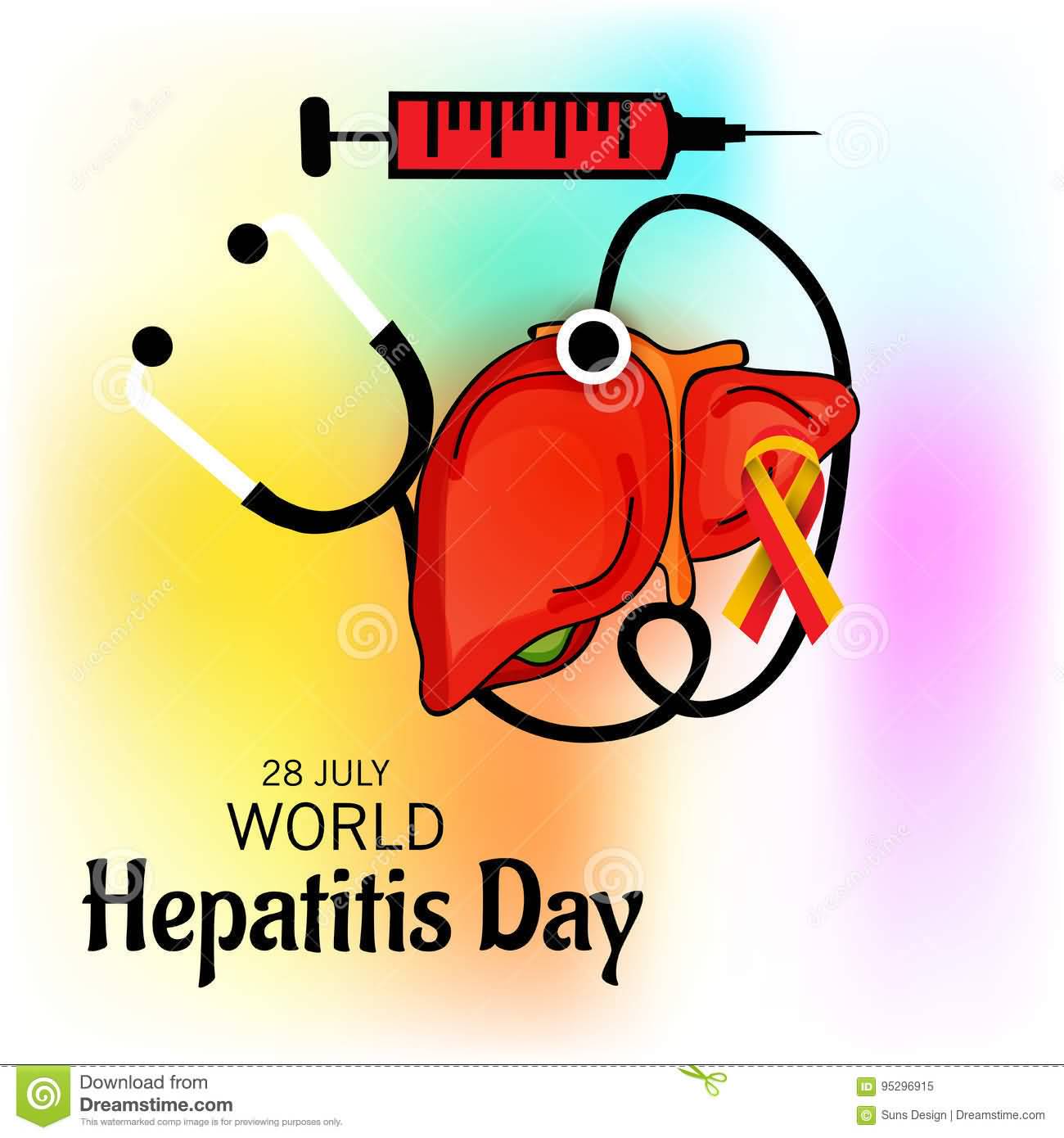 28 July World Hepatitis Day Liver With Injection And Stethoscope Illustration