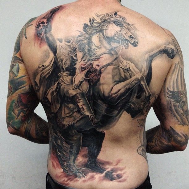 3D Horse Tattoo On Man Full Back