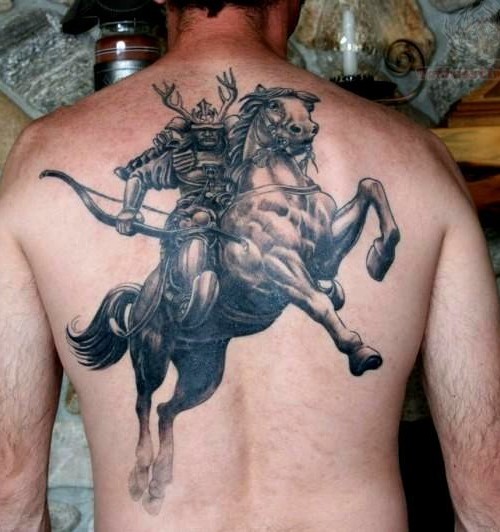 3D Horse Tattoo On Man Upper Back