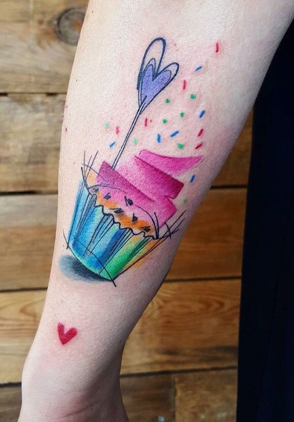 Abstract Cupcake Tattoo On Left Arm