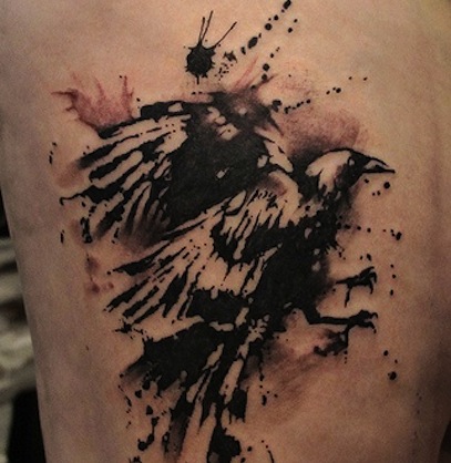 Abstract Raven Tattoos On Man Side Rib