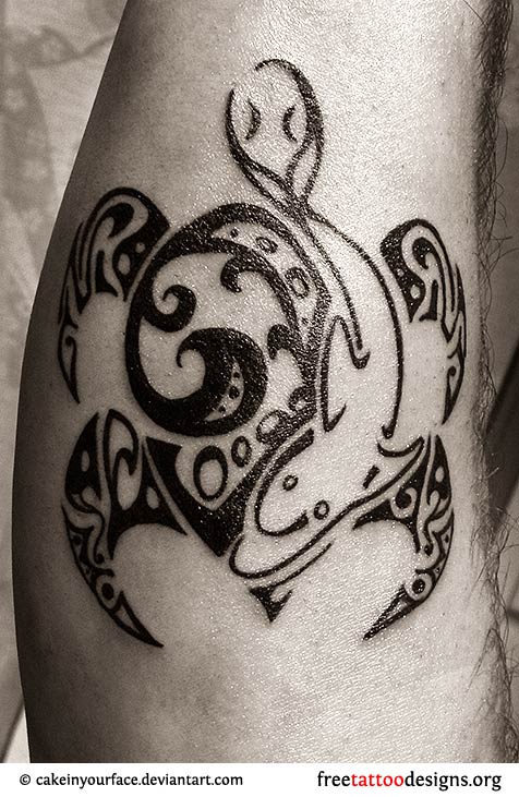 Amazing Black Tribal Hawaiian Turtle Tattoo On Arm Sleeve