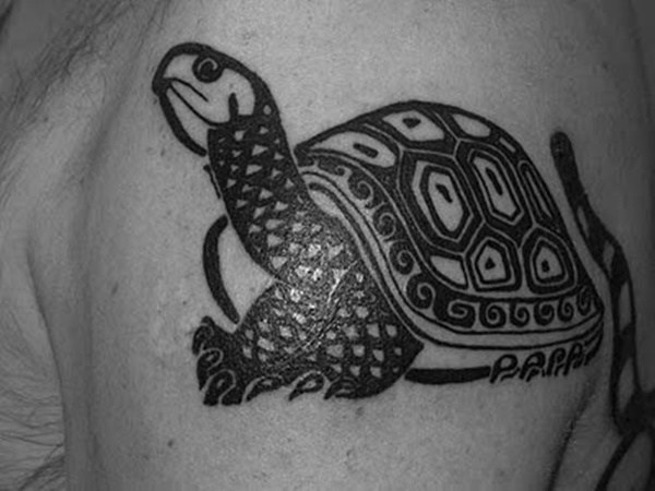 Amazing Black Turtle Tattoo on Left Shoulder