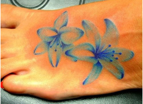 Amazing Blue Lily Tattoos On Left Foot