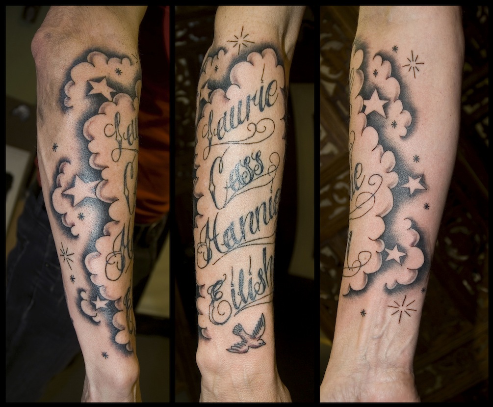 Amazing Clouds And Stars Tattoo On Arm Sleeve