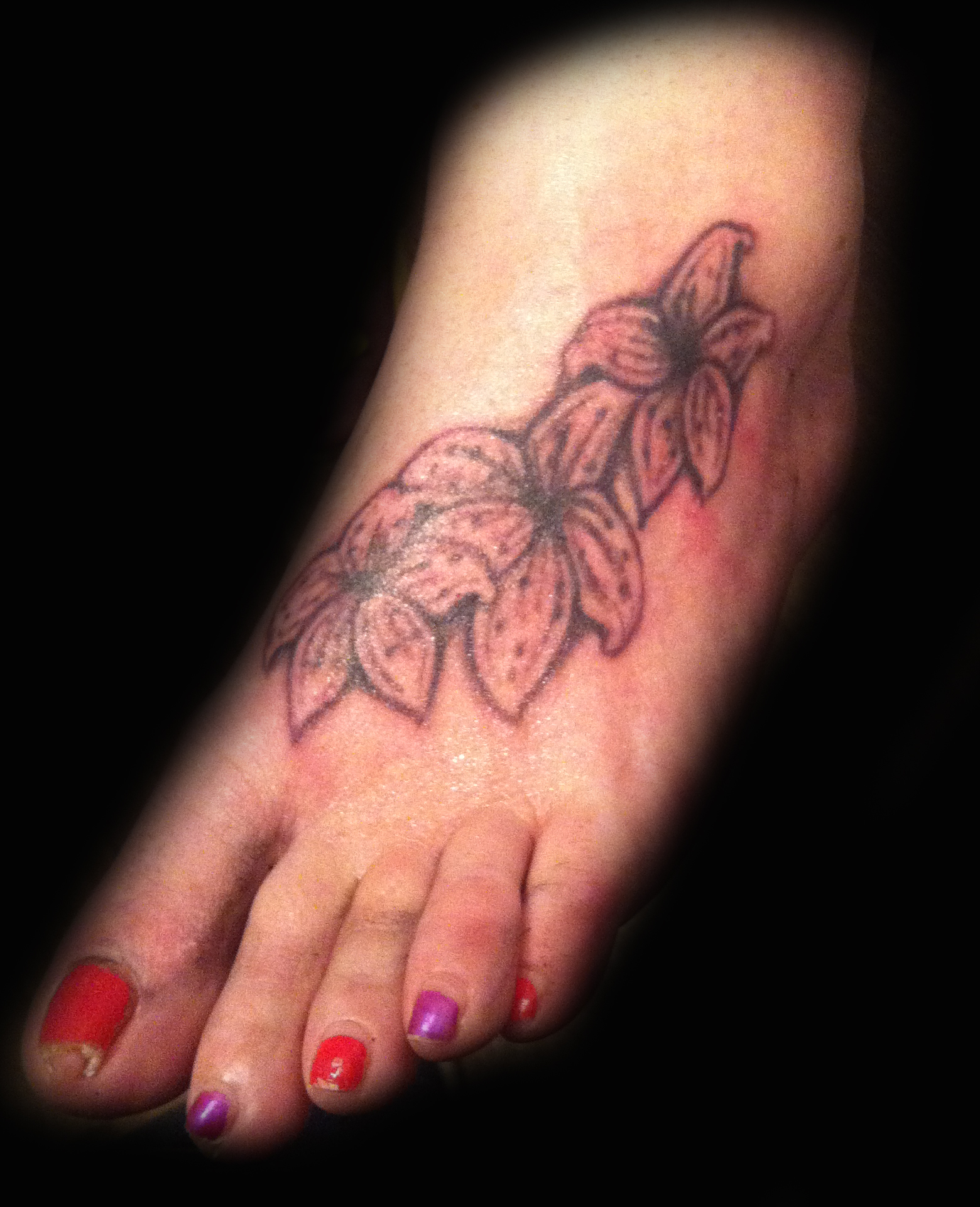 Amazing Grey Lily Tattoos On Foot