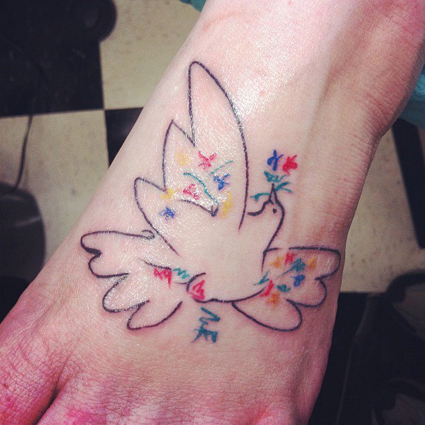 Amazing Peace Dove Tattoo On Left Foot