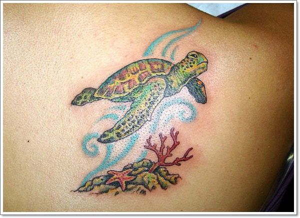 Amazing Sea Turtle Tattoo On Back