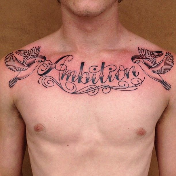 Ambition Peace Dove Tattoos On Man Chest