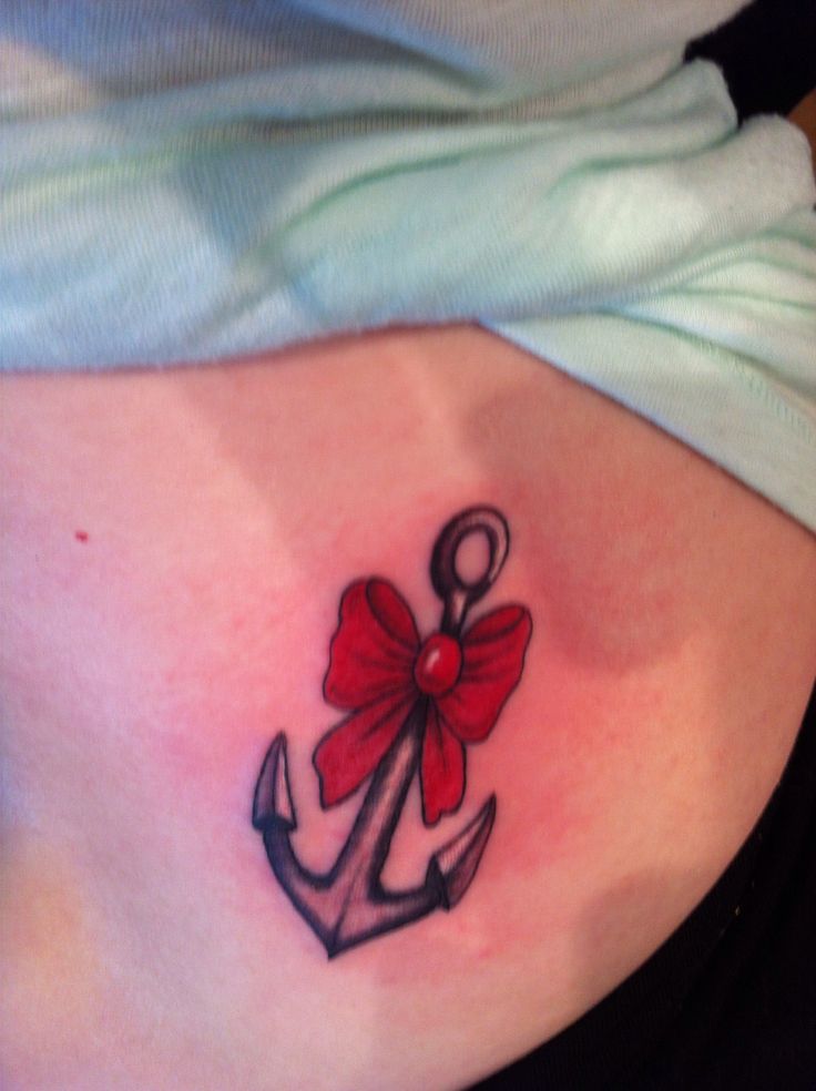 Anchor With Red Bow Tattoo Idea