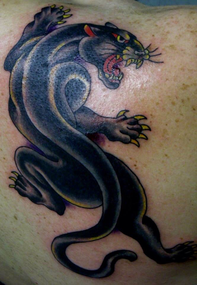 Angry Black Panther Tattoo On Back Shoulder