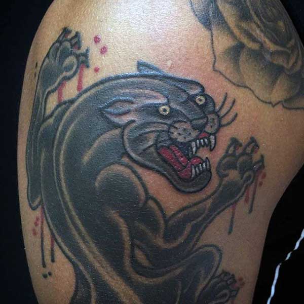 Angry Panther Tattoo On Shoulder