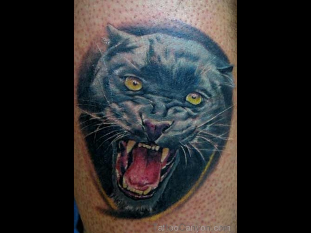 Angry Realistic Panther Head Tattoo