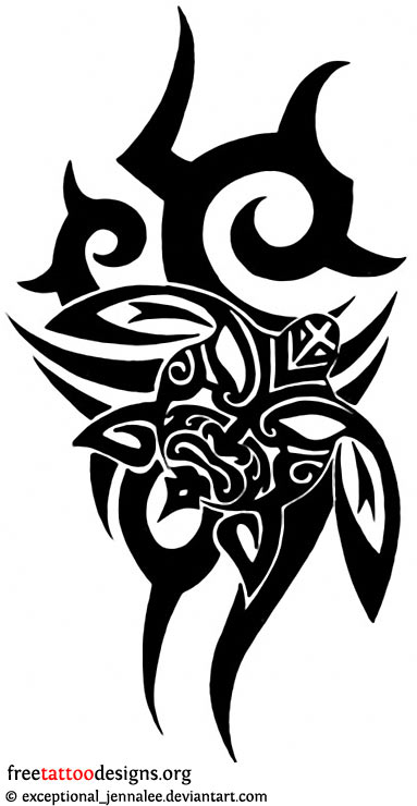 Awesome Black Tribal And Hawaiian Turtle Tattoo Design