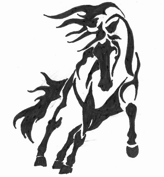 Awesome Black Tribal Running Horse Tattoo Design