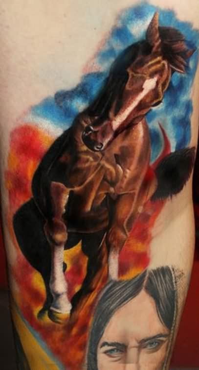 Awesome Colorful 3D Horse Tattoo