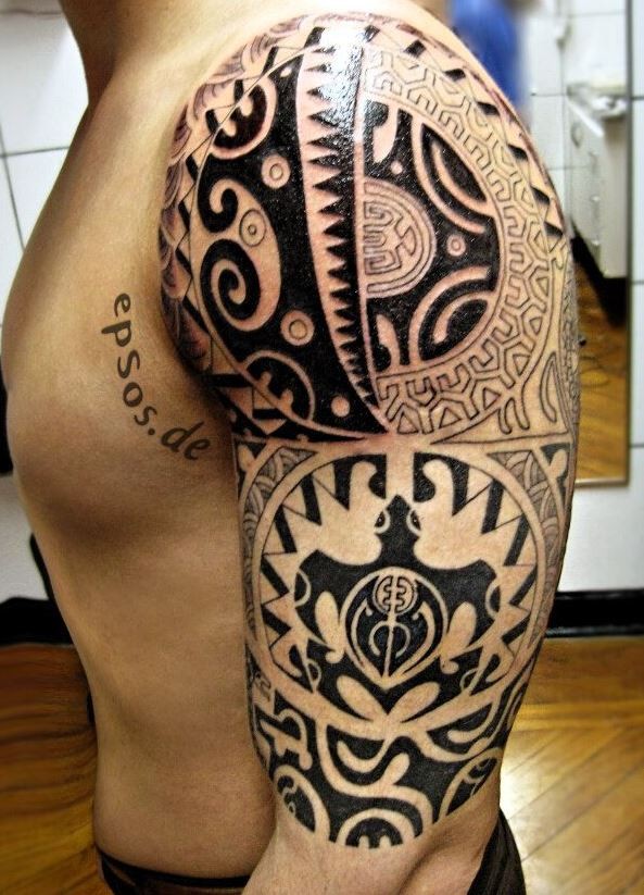 Awesome Polynesian Turtle Tattoo On Man Left Half Sleeve