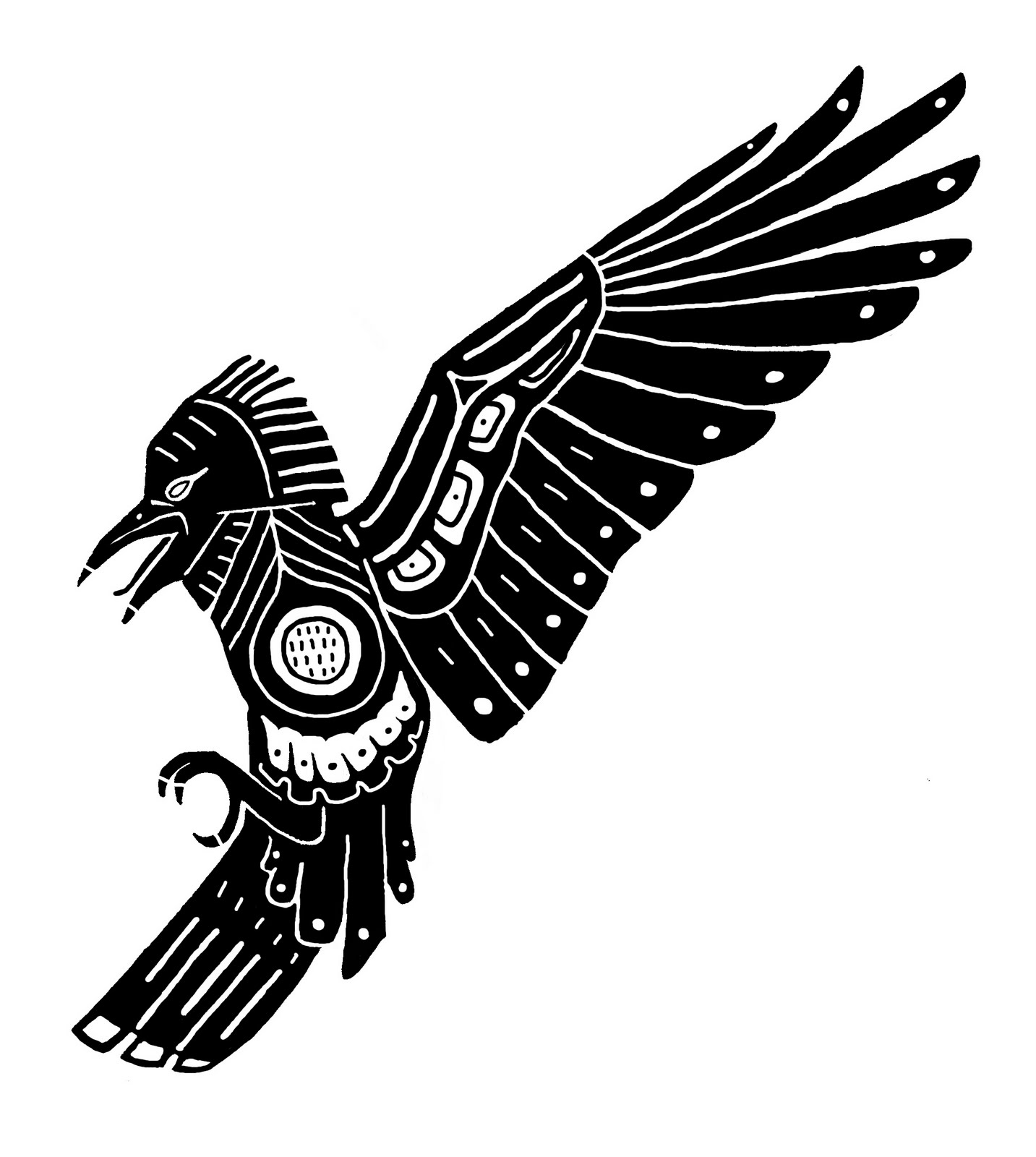 Aztec Black Ink Raven Tattoo Design