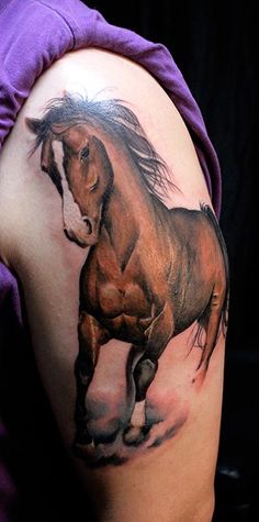 Beautiful 3D Horse Tattoo On Left Half Sleeve
