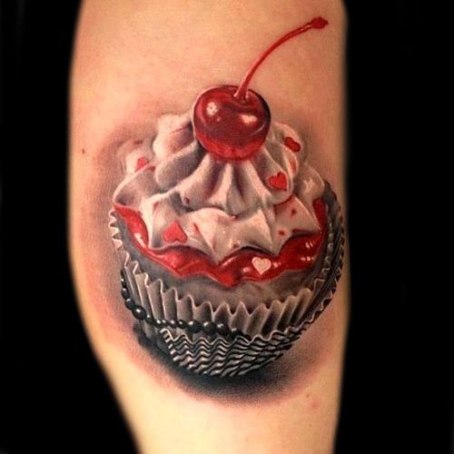 Beautiful Red Cherry Cupcake Tattoo Idea