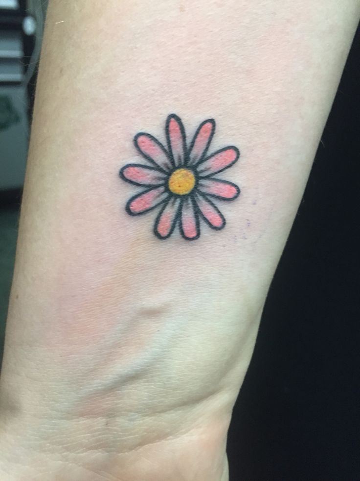 Beautiful Small Daisy Tattoo On Right Wrist