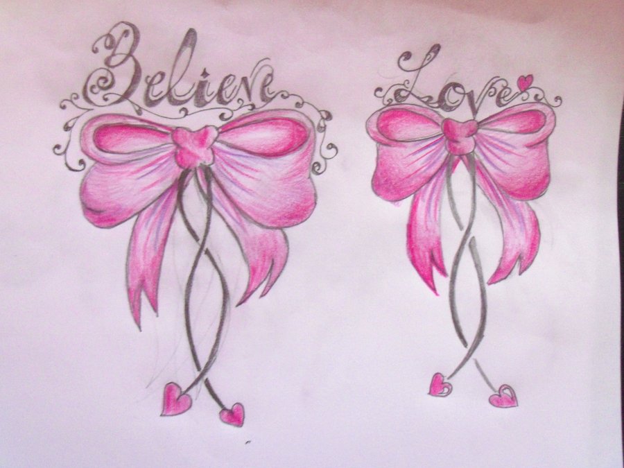 Believe Love Pink Bow Tattoos Designs