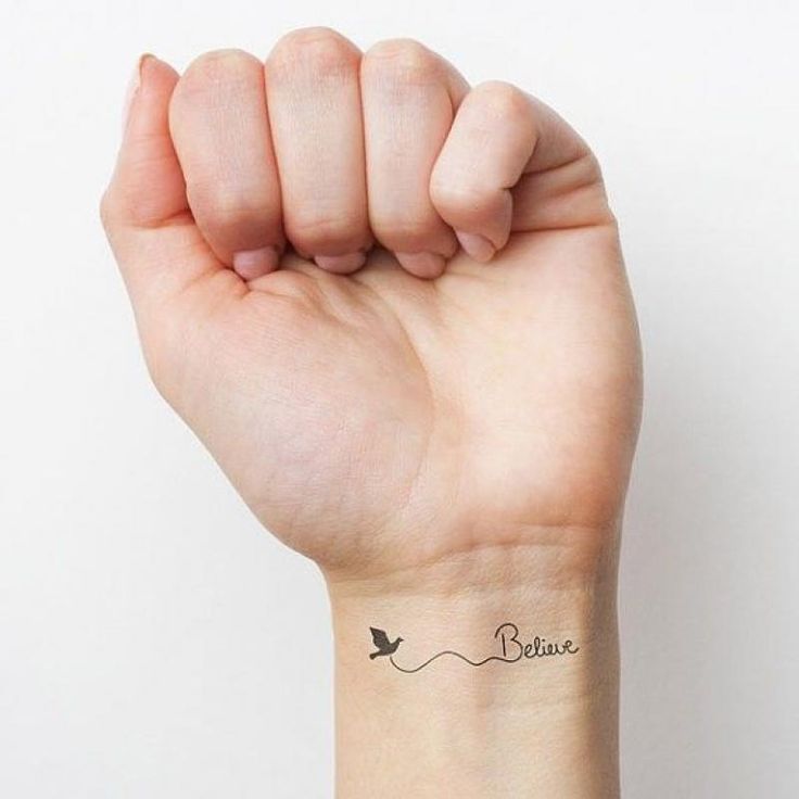 Believe Small Dove Tattoo On Left Wrist