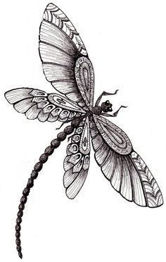 Black And Grey Dragonfly Tattoo Design