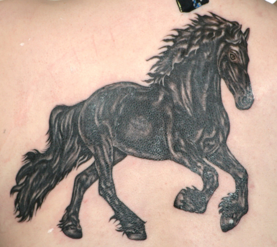 Black And Grey Running Horse Tattoo Idea