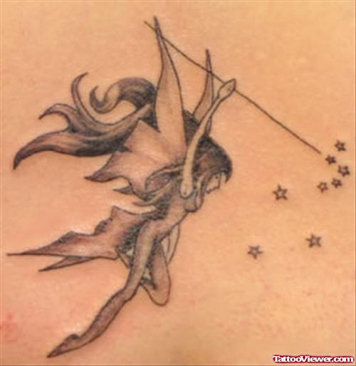 Black And Grey Stars With Fairy Tattoo