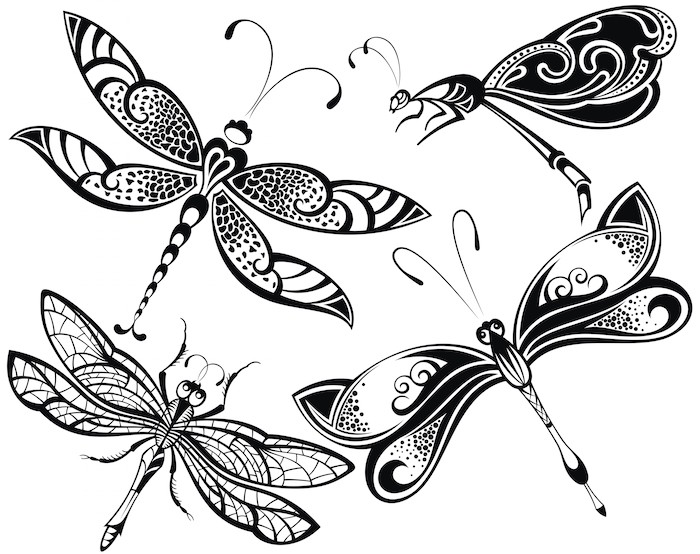 Black And White Dragonflies Tattoo Designs