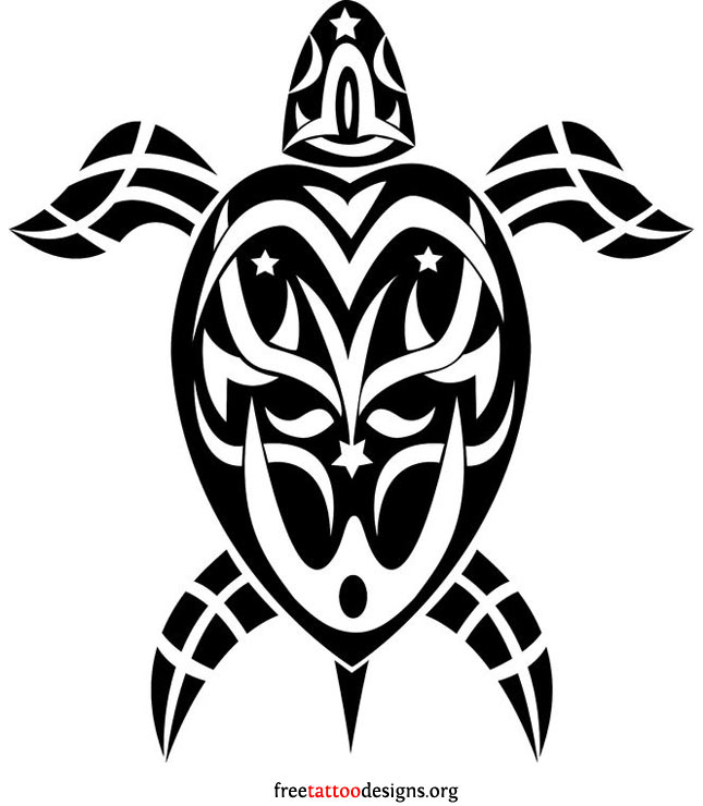 Black And White Tribal Hawaiian Turtle Tattoo Design