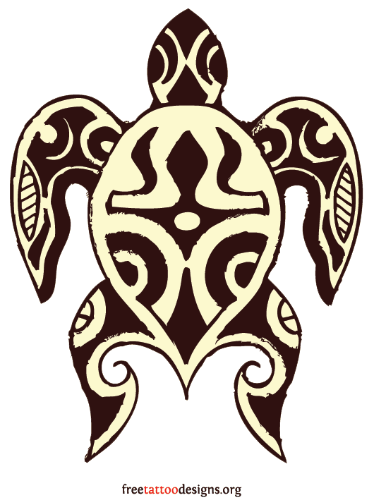 Black And Yellow Tribal Polynesian Turtle Tattoo Design