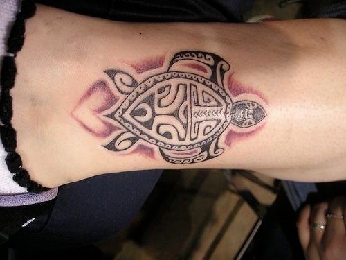 Black Hawaiian Turtle Tattoo On Leg Sleeve