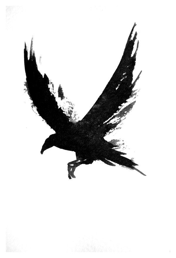 Black Ink Flying Raven Tattoo Design