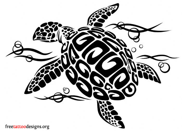 Black Ink Hawaiian Turtle Tattoo Idea