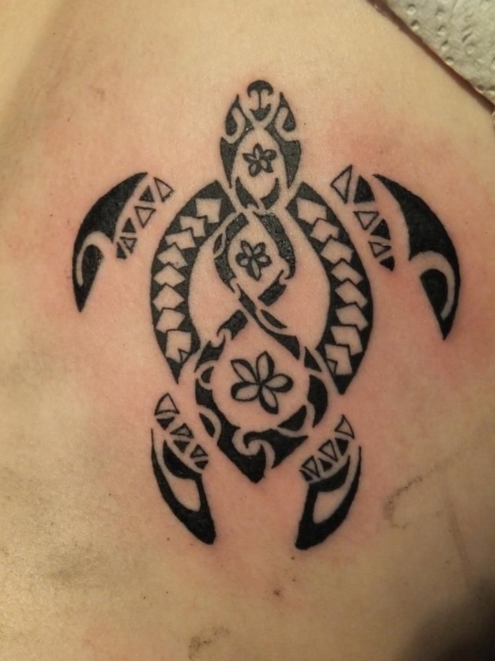 Black Ink Polynesian Sea Turtle Tattoo