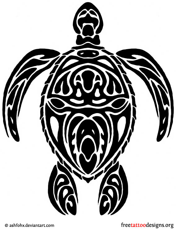 Black Ink Polynesian Turtle Tattoo Design