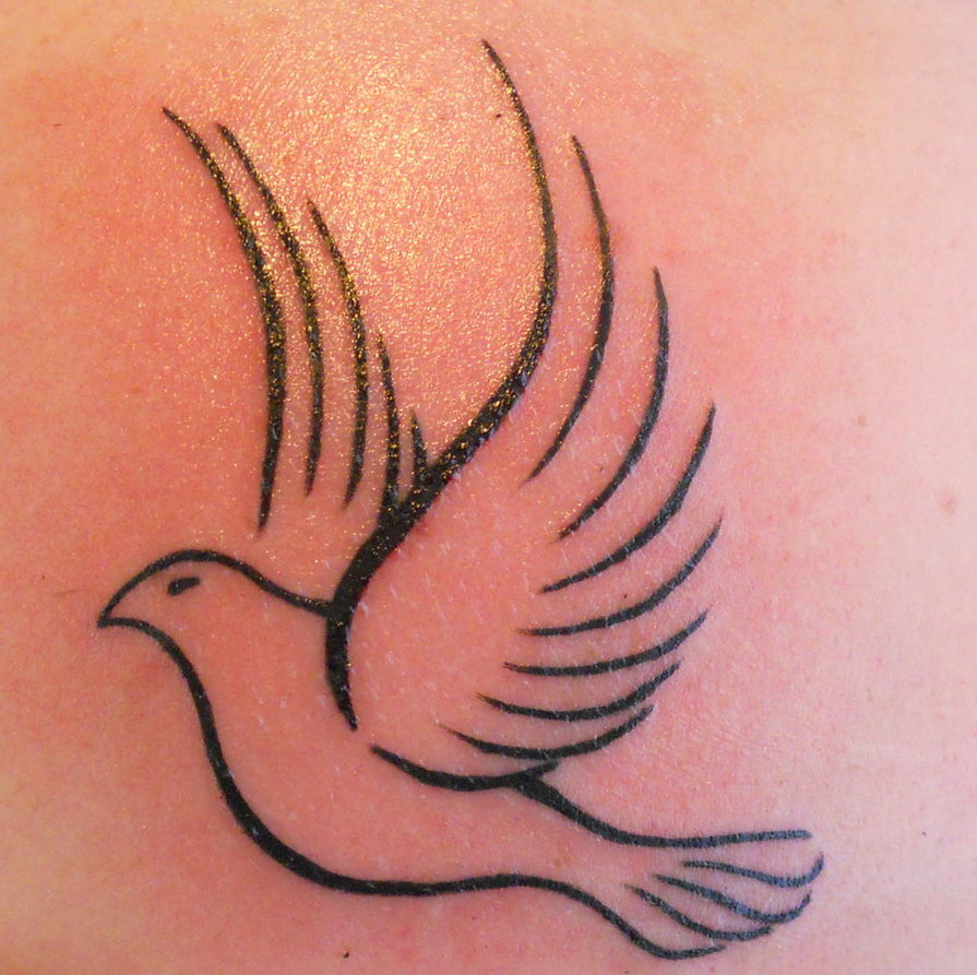 Black Ink Tribal Flying Dove Tattoo