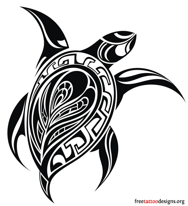 Black Ink Tribal Hawaiian Turtle Tattoo Design