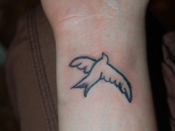 Black Outline Dove Tattoo On Right Wrist