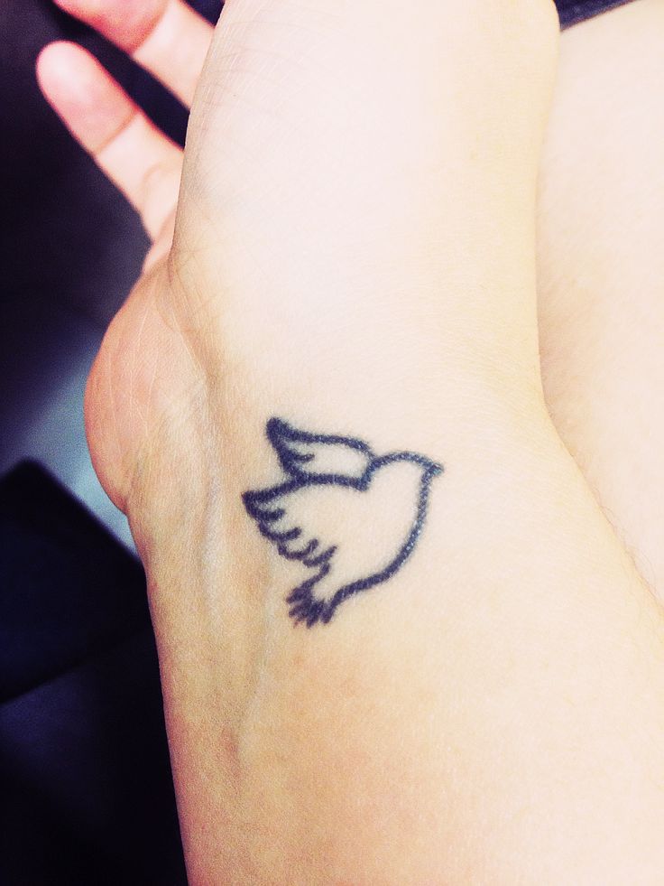 Black Outline Flying Dove Tattoo On Right Wrist