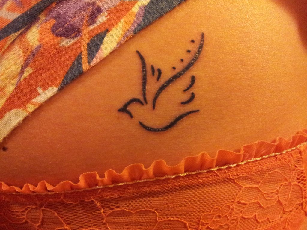 Black Outline Small Dove Tattoo On Hip