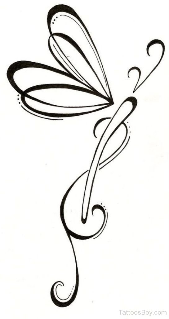 Black Outline Tribal Dragonfly Tattoo Design