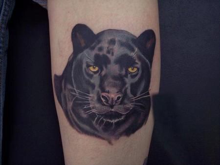Black Panther Head Tattoo On Leg